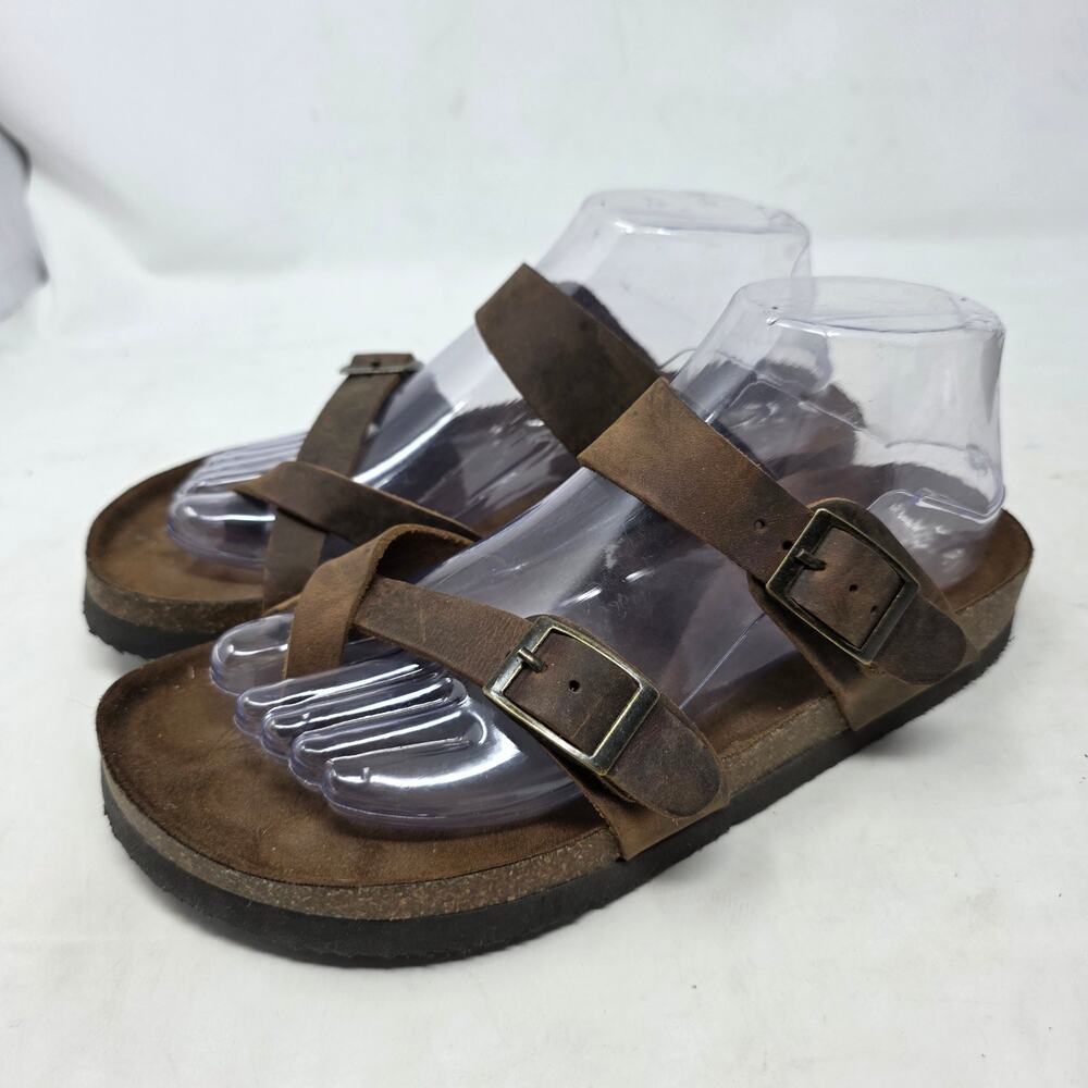 Mountain Sole Brown Leather Cork Footbed Comfort Sandals Womens 8